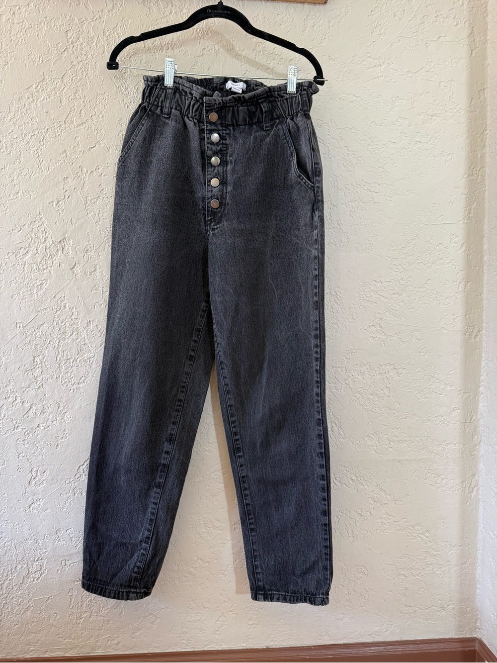 Forever 21 Charcoal Button-Front Paperbag Jeans